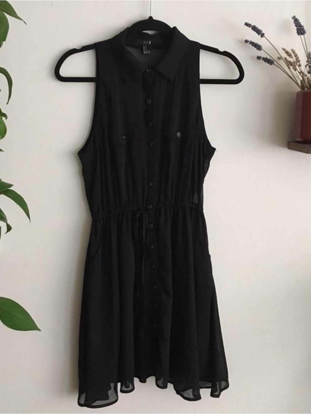 Sleeveless Black Button-Front Dress